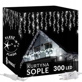 LED lampiņu aizkars Springos, 14.5 m, auksti balta krās., 300 LED