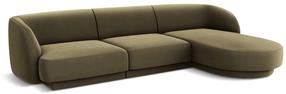Stūra dīvāns Micadoni Home Miley Velvet 4 Seats, zaļa krās., labais, 259 x 155 cm x 74 cm