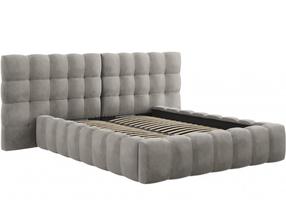 Gulta divvietīga Micadoni Home Mamaia Velvet Double Headboard, 160 x 200 cm, gaiši pelēka krās., bez matrača, ar režģi