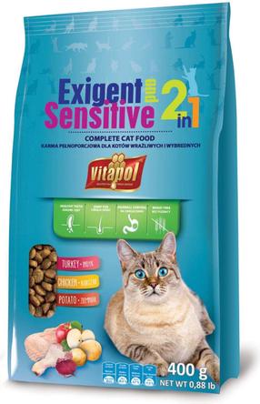 Сухой корм для кошек Vitapol Exigent Sensitive 2 in 1, курица/индюшатина, 0.400 кг