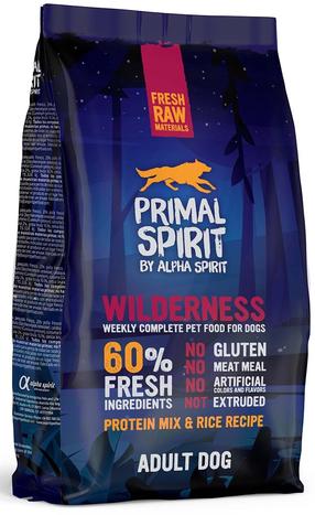 Sausas šunų maistas Alpha Spirit Primal Spirit Wilderness, žuvis/vištiena/ryžiai/kiauliena, 1 kg