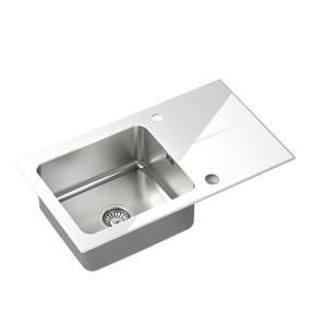 Virtuvinė plautuvė Quadron Hugh 111, stiklas/nerūdijantysis plienas, 77 cm x 44 cm x 19 cm, balta sp.