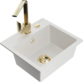 Virtuvinė plautuvė Mexen Milo 6505-20-670300-50, granitas, 43.5 cm x 41 cm x 17.1 cm, aukso sp./balta sp.