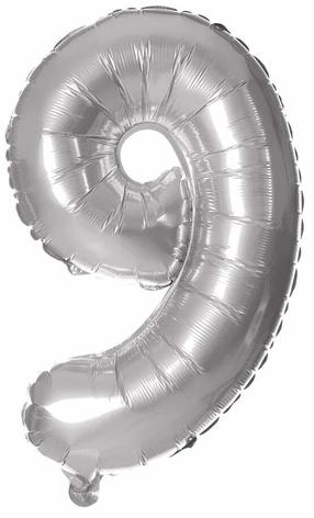 Folijas balons cipars 9, sudraba krās.