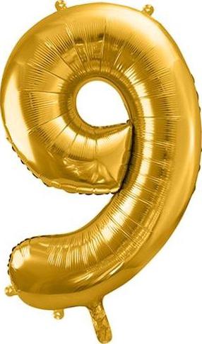 Folijas balons cipars PartyDeco Nr. 9, zeltrozā krās.