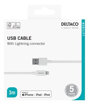 Juhe Deltaco IPLH-403, Lightning/USB Type A, 300 cm, valge v.