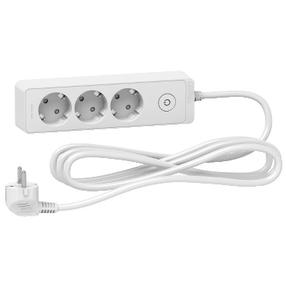 Pagarinātājs Schneider Electric, 3 x 1,5 mm², 1.5 m, 3 ligzdas, ar slēdzi, balta krās.