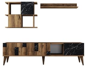Svetainės baldų komplektas Kalune Design Madrid, vidaus, juoda sp./riešuto sp.