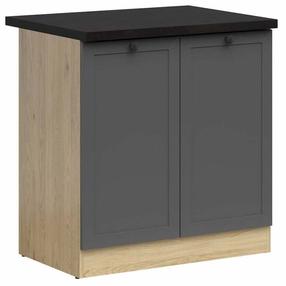 Apakšējais virtuves skapītis Junona Line, grafīta krās./melns krās./bernstein oak krās., 47 cm x 80 cm x 85.7 cm