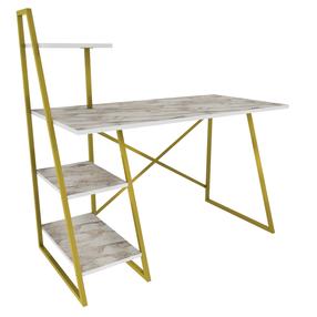 Kirjutuslaud ja riiul Kalune Design Admira 322RTC1310, 120 cm x 60 cm, 120 cm, kuldne v./valge v.