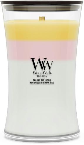 Svece, aromātiskā WoodWick Floral Blossoms, 90 - 140 h, 609 g, daudzkrāsaina