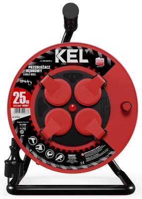 Ilgintuvas su rite Kel Professional Line H05RR-F, 3 x 1,5 mm², 25 m, IP44, 4 lizdų, juoda sp./raudona sp.