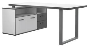 Rašomasis stalas su spintele Forte Keflavik KFLB141-J53, 124.2 cm x 181.5 cm, 74.1 cm, balta sp./pilka sp.