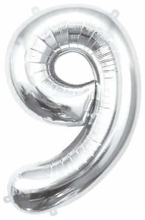 Folijas balons cipars GoDan Beauty & Charm Nr. 9, sudraba krās.