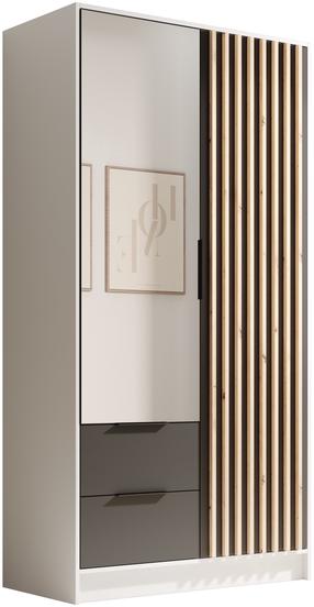 Шкаф ADRK Neri 100, белый цв./черный цв./коричневатый цв., 100 см x 51 см x 200 см, с зеркалом