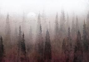 Fototapetas Artgeist Bird'S Flight Over Treetops - Landscape Of A Dark Forest In Fog, 140 cm x 200 cm