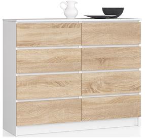 Komoda Akord K120, balta sp./sonoma ąžuolo sp., 99 cm x 40 cm x 120 cm