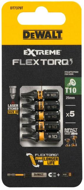 Smūginiai atsuktuvų antgaliai Dewalt Extreme Flex Toro, T10, 25 mm