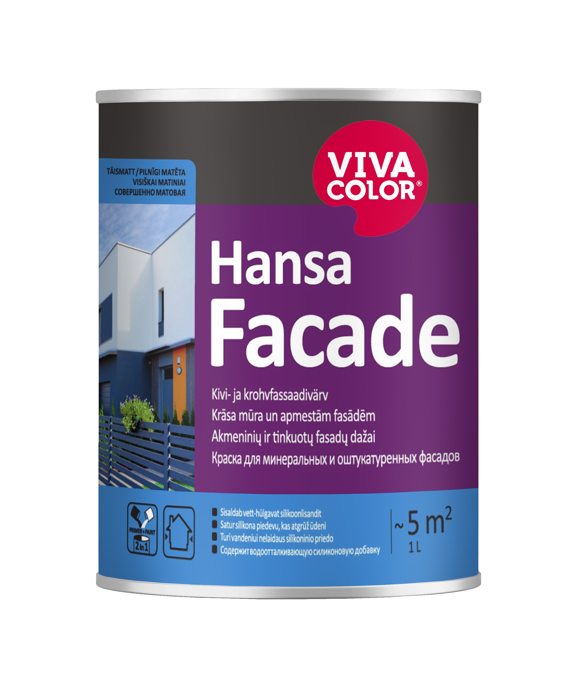 Värvid krohvi- ja kivifassaadidele Vivacolor Hansa Facade, valge v., 0.9 l