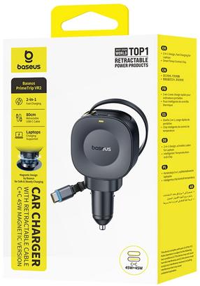 Auto telefona lādētājs Baseus PrimTrip VR2, 2 x USB Type C, melna krās., 45 W