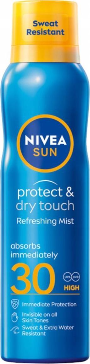 Purškiklis įdegio priežiūrai kūnui Nivea Sun Protect & Dry Touch SPF30, 200 ml