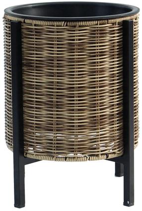 Āra puķu pods ar statīvu Home4you Wicker, plastmasa/metāls, Ø 28 cm, gaiši brūna krās.