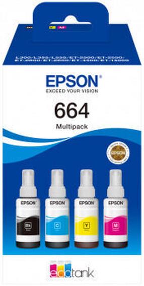 Кассета для принтера Epson 664 EcoTank, желтый цв./черный цв./фуксия (magenta) цв., 280 мл
