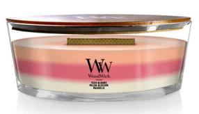 Svece, aromātiskā WoodWick Ellipse Trilogy Blooming Orchard, 40 h, 453.6 g, rozā krās.