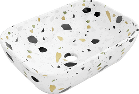 Умывальник для ванной комнаты Mexen Rita White Stone Terrazo, керамика, 45.5 см x 32.5 см x 11.5 см, золотой цв./белый цв./черный цв.