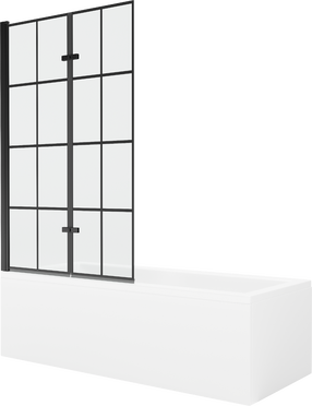 Vonia su sienele, laisvai pastatoma Mexen Cubik Black Grid, 150 cm x 70 cm x 40 cm, stačiakampis, balta sp./juoda sp.
