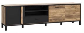 TV staliukas Forte Hayato, ruda sp./juoda sp., 42 cm x 199.2 cm x 56.4 cm