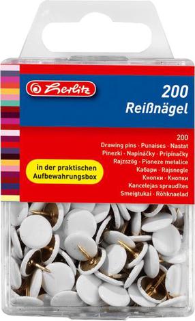 Nööpnõel Herlitz 8770158, 1 cm x 1 cm, 200 tk, valge v.