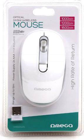 Беспроводная компьютерная мышь Omega OM-220, nano usb, белый цв.