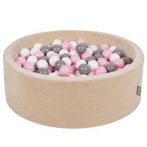 Baseinas su kamuoliukais KiddyMoon Velvet ball pit Round 300 Balls, 90 cm x 90 cm, 300 vnt, balta sp./rožinė sp.