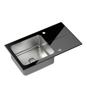 Virtuvinė plautuvė Quadron Hugh 111, stiklas/nerūdijantysis plienas, 77 cm x 44 cm x 19 cm, juoda sp.