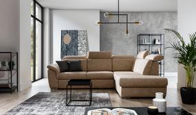 Kampinė sofa Loreto Dora 21, šviesiai ruda sp., dešininė, 210 x 260 cm x 102 cm