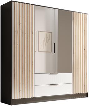 Шкаф ADRK Neri 200, белый цв./черный цв./коричневатый цв., 200 см x 51 см x 200 см, с зеркалом