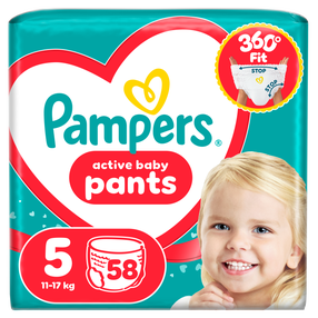 Autiņbiksītes - apakšbiksītes Pampers Active Baby Pants, 5 izmērs, 58 gab.