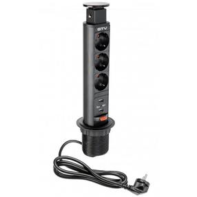 Iebūvēts pagarinātājs Gt AE-BPW AE-BPW3S60U-20, 3G1.5, 1.5 m, 2USB, melna krās.