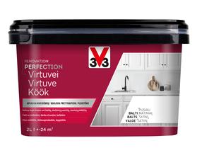 Emaliniai dažai, baldams/dažytų paviršių defektams šalinti V33 Renovation Perfection Kitchen, satino, 2 l, balta sp.