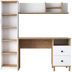 Rašomasis stalas su lentyna Kalune Design HA115 893RAN3336, 120 cm x 50 cm, 73.8 cm, balta sp./riešuto sp.