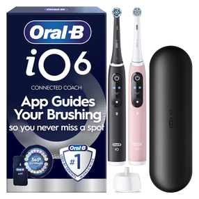 Elektriskā zobu birste ar galviņu komplektu un futrāli Oral-B iO 6 Duo Pack, melna krās./rozā krās.