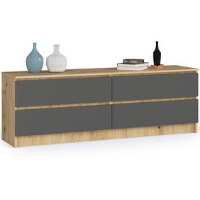 Komoda Akord K160 4SZ CLP, ąžuolo sp./pilka sp., 55 cm x 160 cm x 40 cm