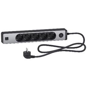 Pagarinātājs Schneider Electric, 3 x 1 mm², 1.5 m, 5 ligzdas, ar slēdzi, melna krās.