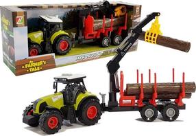  Mängutraktorid koos lisatarvikutega Lean Toys Farmers Tale Forestry Trailer With Timber And Arm, pruun v./punane v./roheline v.
