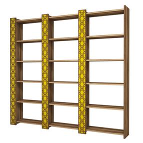 Grīdas plaukts Kalune Design City 3, dzeltens krās./valriekstu krās., 170 cm x 24.2 cm x 184.6 cm