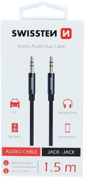 Laidas Swissten Textile Premium AUX 3.5 mm, 3.5 mm, 1.5 m, juoda sp.