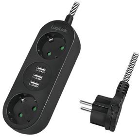 Buitinis ilgintuvas Logilink 2-Way LPS262U, 3 x 1,5 mm², 1.5 m, 2 lizdų, juoda sp.