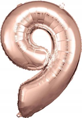 Folijas balons cipars Amscan Nr. 9, zeltrozā krās.