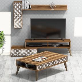 Dzīvojamās istabas mēbeļu komplekts Kalune Design Planet, iekštelpu, balts krās./valriekstu krās.